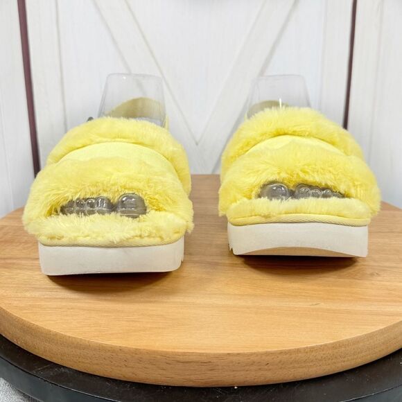 Koolaburra by Ugg Fuzz’d Out Faux Fur Sandals Yellow 9 Slingback - Picture 3 of 10